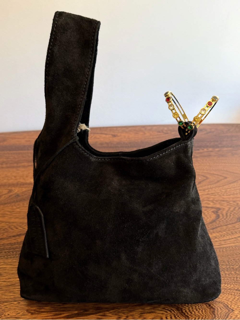 BLACK SUEDE- Very Unique Mini Beaded Bangle Wrist Bag